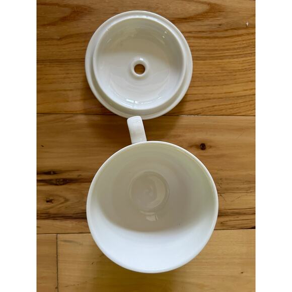 New Tea Forte Cup White Ceramic Cafe Tea Cup w/ Hole in Lid - Picture 3 of 10